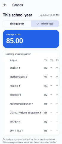 ParentLINK app — Grades
